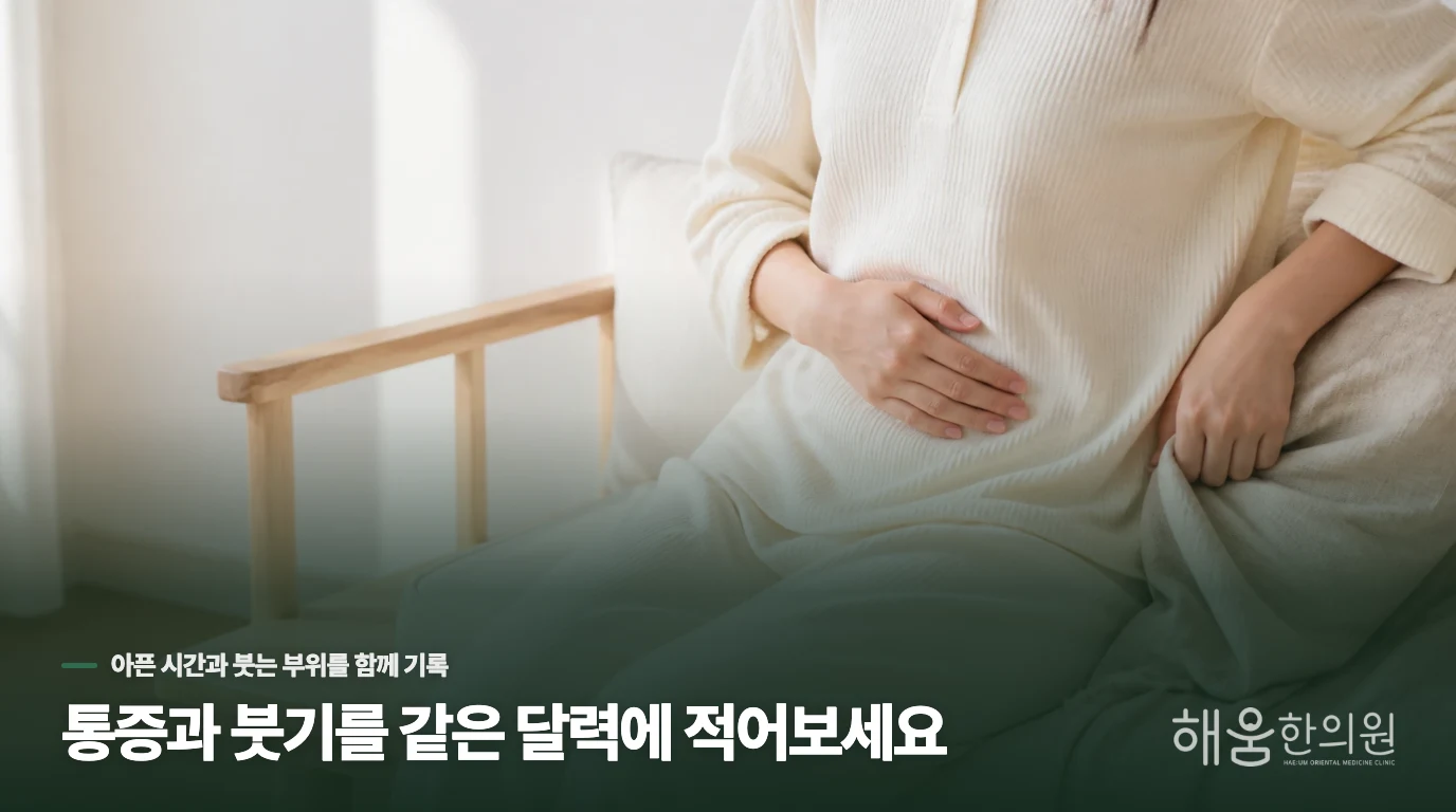 통증과 붓기를 같은 달력에 적어보세요