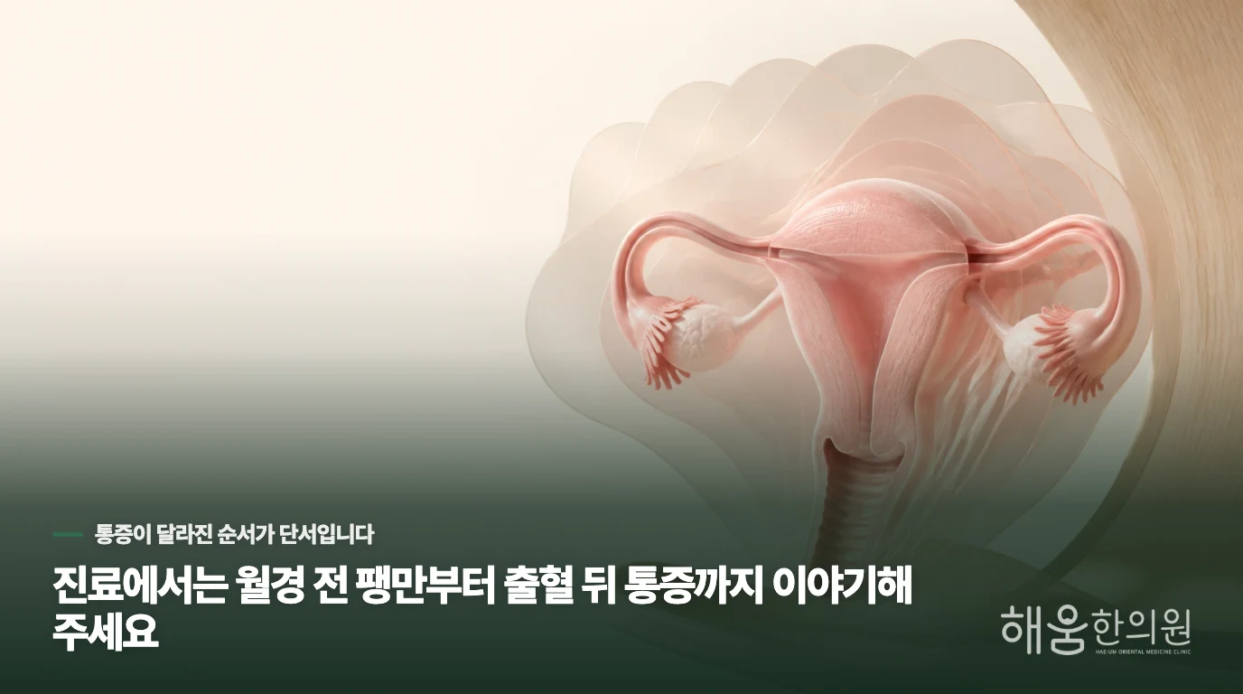 진료에서는 월경 전 팽만부터 출혈 뒤 통증까지 이야기해 주세요