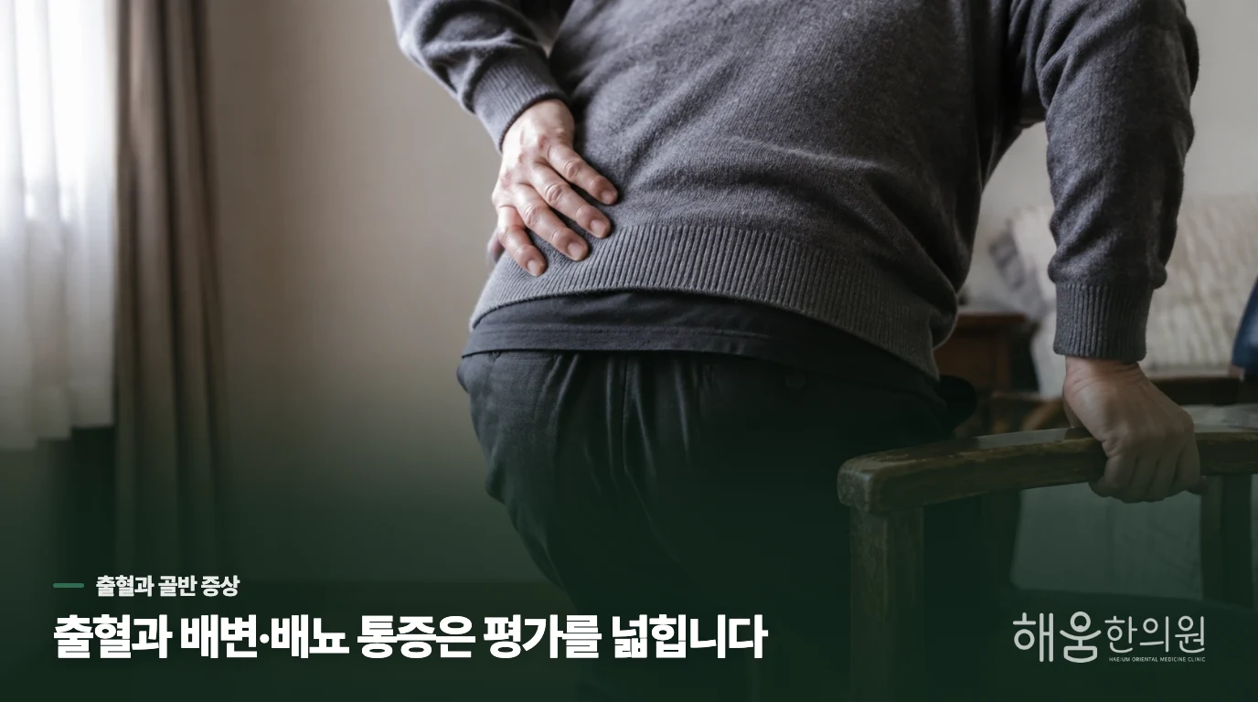 허리 통증과 함께 출혈·골반 증상이 달라졌나요?